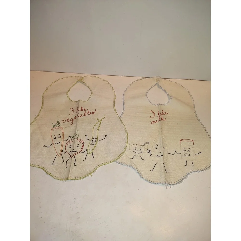 2 Vintage Embroidered Baby Bibs 